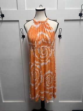 INC International Concepts Orange White Tie Dye Halter Dress Size M